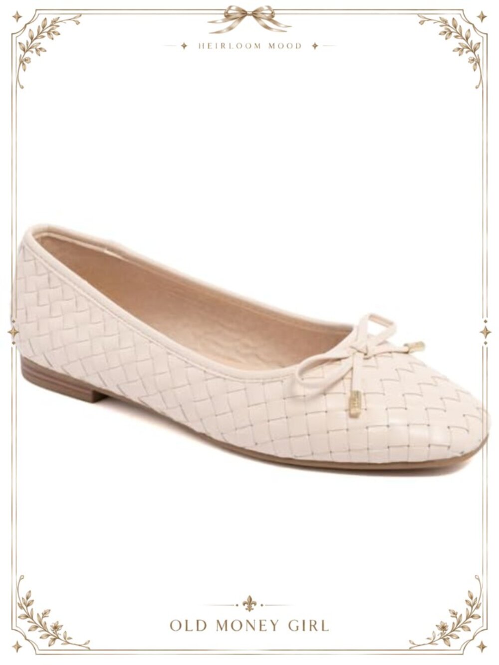 Woven Ballet Flats Faux Leather Slip On Dress Shoes Memory Foam Bow Accent